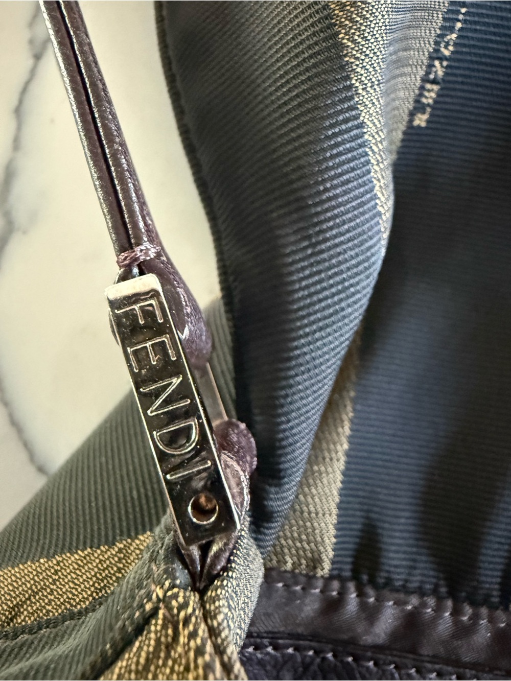 Vintage Fendi Striped Canvas and Leather Shoulder Bag - Picture 7 of 9